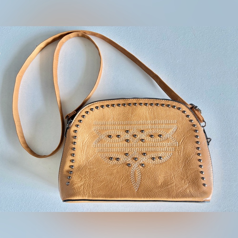 Sam & Hadley Studded Faux Leather Adjustable Strap / Cross Body Purse Brown